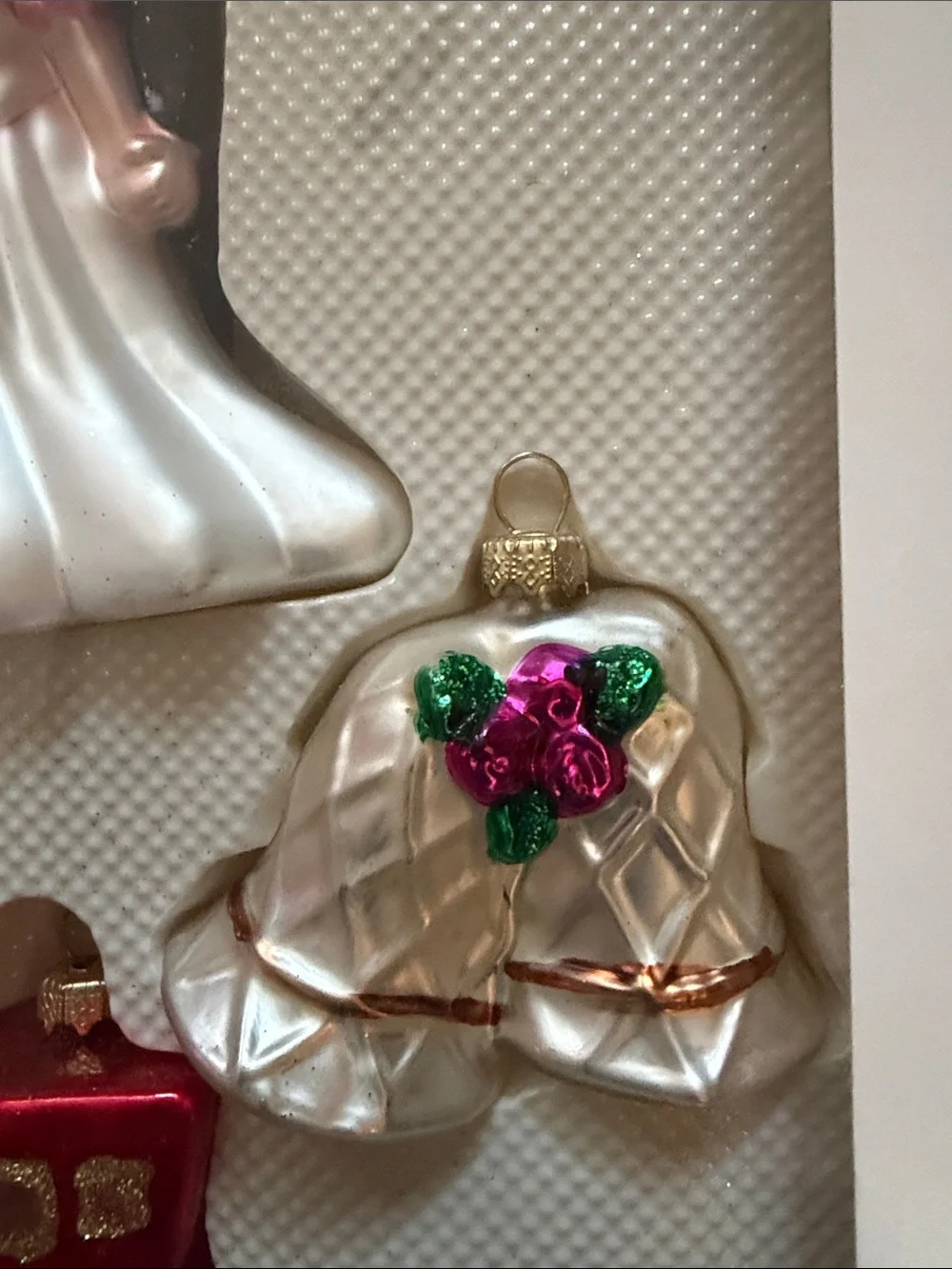Wedding Glass Ornament bride, and groom, Dove bells carriage- Target 2002